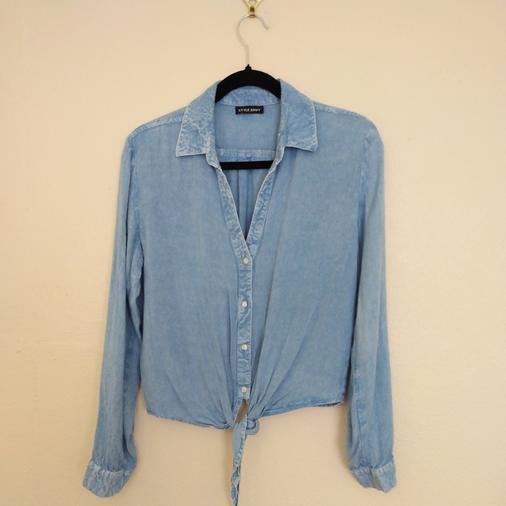 Tie Front blue blouse